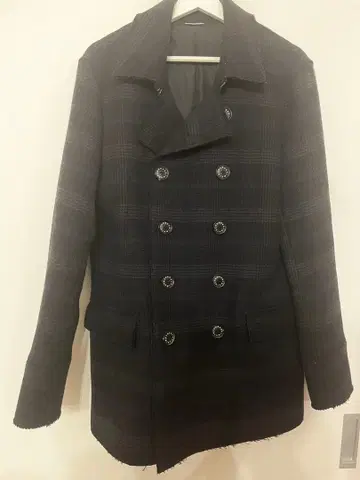 jun hashimoto 체크 무늬 더블 브레스트 울 코트 size4