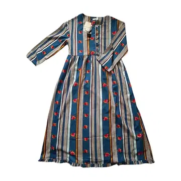 새상품 멀로플러스 장미 스트라이프 패턴 롱 원피스 꽃무늬 파랑 스트라이프