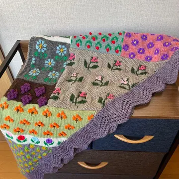 플라워 모티브 편직 숄 핸드메이드