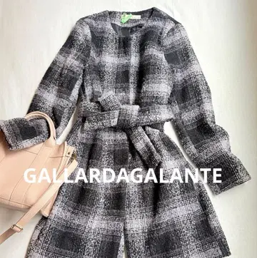 개럴개런트 노카라 코트 체크 울 벨트 패턴 히든 버튼