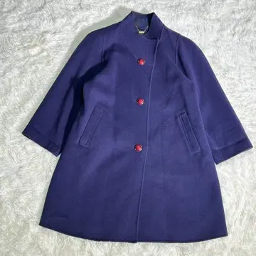 레트로 엘레강트 캐시미어 울 코트 보라색 안감 올 패턴 M