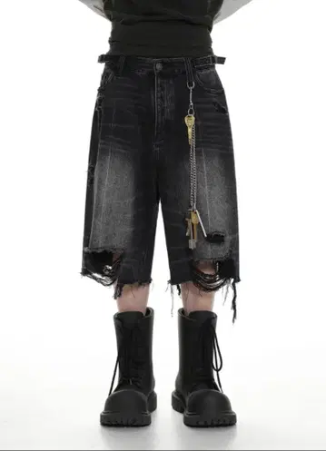 MASONPRINCE 7부 기장 데님 팬츠 워시드 데미지 남녀 공용