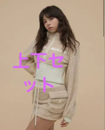 andmary Fluffy 집업 재킷 스커트 베이지