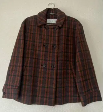 bulle de savon 체크 무늬 피 코트 숏 기장 코트