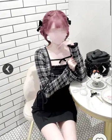 허니뮤우 체크 리본 도킹 원피스 HONEY MEW