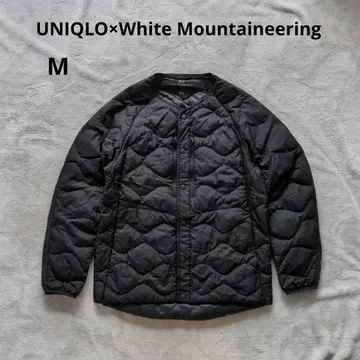 유니클로 화이트 마운티니어링 노카라 다운 자켓 블랙