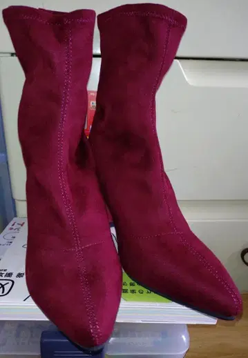 Re:Edit 버건디 스웨이드 스틸레토 부츠