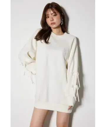 rienda 택 포함 새상품 리본 슬리브 속기모 미니 원피스