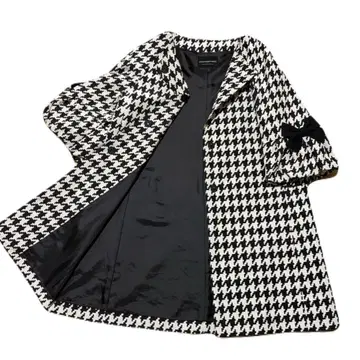 STRAWBERRY-FIELDS 하운드투스 패턴 울 코트 리본