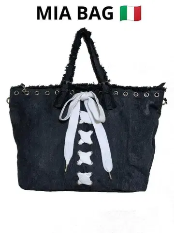 MIA BAG 미아백 화이트 빅 리본 데님 토트