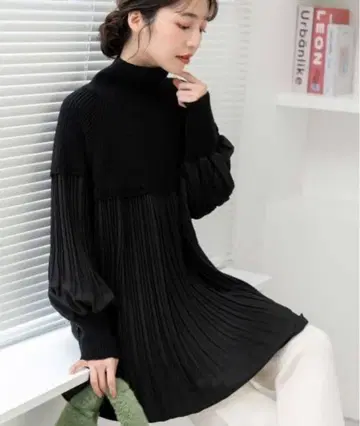 도킹 니트 풀오버 긴팔 니트 블랙 원피스 터틀넥