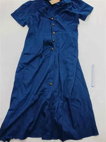 리호아스 L 사이즈 네이비 계열 반팔 롱 원피스 골드 버튼