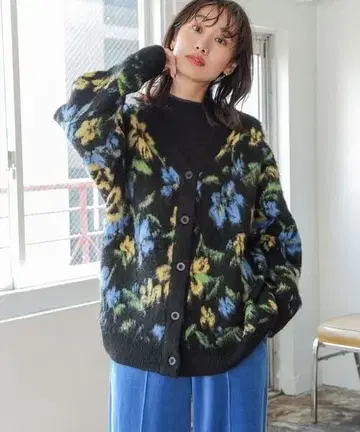 니코앤드 모듬 모티브 기모 V 가디건 꽃무늬 niko and -