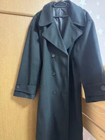 블랙 더블 브레스트 롱 코트
