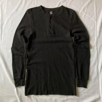 00s 써멀 롱T 와플 원단 헨리넥 그런지 Y2K 블랙