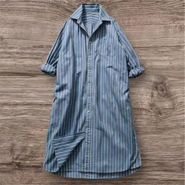 프릭스스토어 멀티 스트라이프 셔츠 원피스 프리 블루 계열 루즈핏