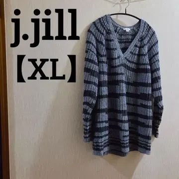 j.jill [ XL ] 블루 스트라이프 V넥 스웨터 가을/겨울 심플