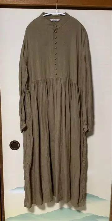 올리브색 린넨풍 셔츠 원피스