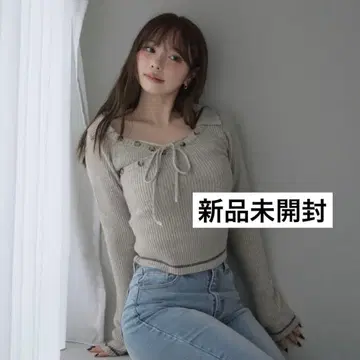 andmary Anita button knit tops beige