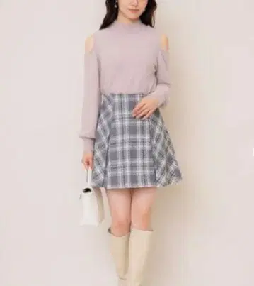 윌 셀렉션 박스 플리츠 트위드 미니 스커트