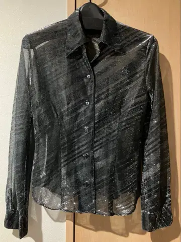 새상품급 라메 믹스 시스루 블라우스