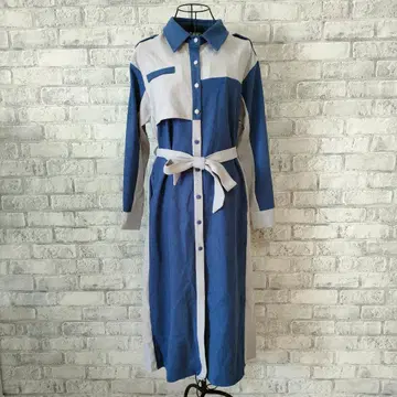 바이컬러 원피스 리본 캐주얼