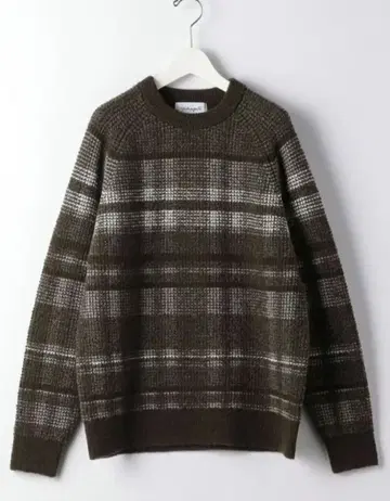 야마가타 부클 체크 자카드 그린 라벨 릴랙싱 니트 M