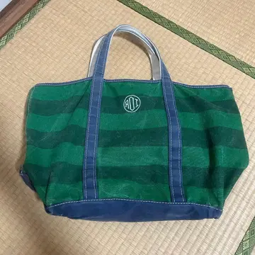 90s L.L.Bean 그린과 파랑 스트라이프 토트백 비니 토트