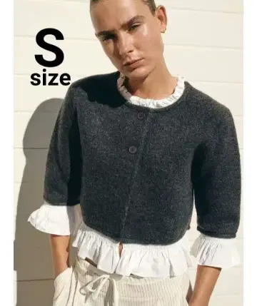 완판템 ZARA 포플린 콤비 니트 자켓 다크 그레이