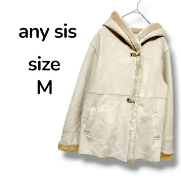 anysis 코트 페이크 무스탕 코트 후드 부착 고급 아이보리 M