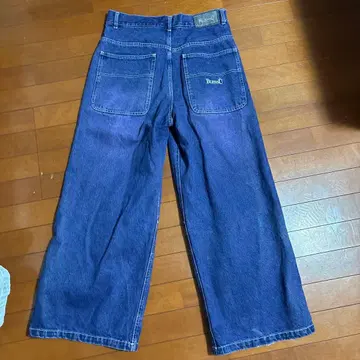 BlessU 다크 블루 와이드 레그 데님 팬츠