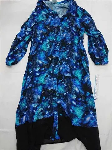 스칼라 해파리 패턴 롱 셔츠 원피스 블루 계열 M 사이즈