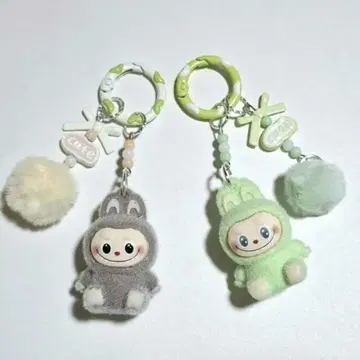 [ 2개 세트 ] LABUBU 러브브 키링 그린 그레이