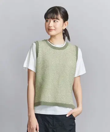 BEAUTY&YOUTH UNITEDARROWS 자카드 슬리브리스 니트