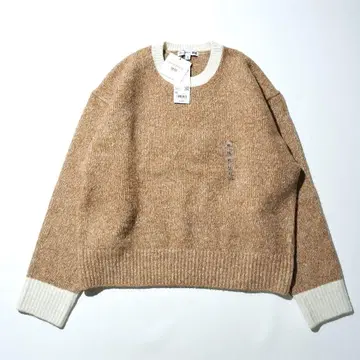 새상품 유니클로 수플레얀 컬러믹스 크루 스웨터 XL beige