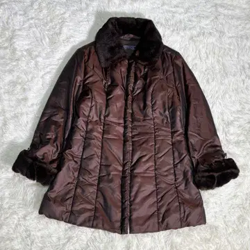 고급 이탈리아제 충전솜 코트 A라인 브라운 퍼 MONNALISA