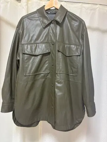 ZARA 올리브 그린 가죽 자켓 자라 셔츠 자켓