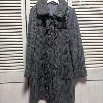 YUKI TORI 이소재 그레이 프린지 니트 롱 코트