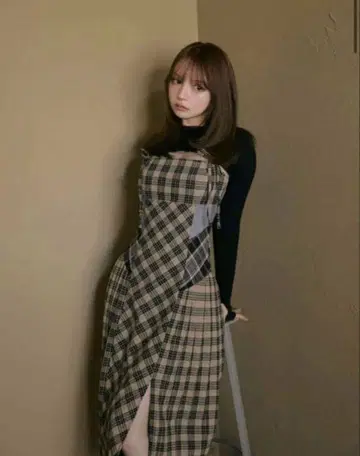 andmary Nadia check long dress beige