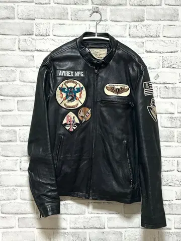 AVIREX 블랙 가죽 라이더 자켓
