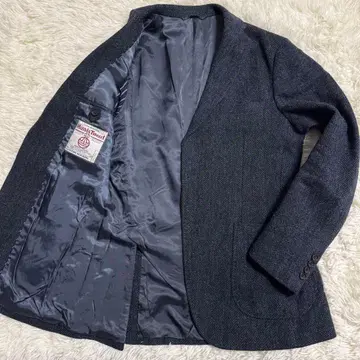 [ 새상품급 ] 해리스 트위드 테일러드 자켓 헤링본 패치 포켓 네이비