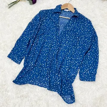 THE SHOP TK MIXPICE 도트 무늬 페플럼 셔츠 블루