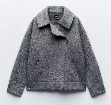 [ ZARA ] 부클레 자켓 그레이 울 더블 라이더스