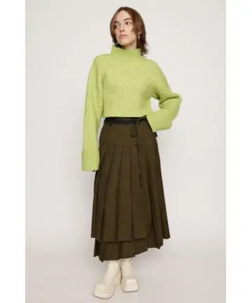 SLY 컷오프 롱 플리츠 스커트 카키 롱 스커트 플리츠