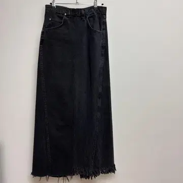 블랙 데님 롱 스커트 프린지