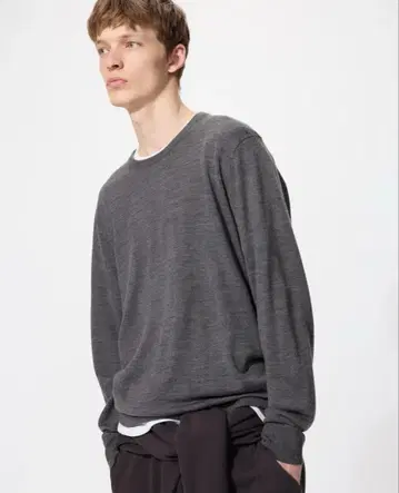 유니클로 메리노 크루넥 스웨터 남성용 XL 그레이
