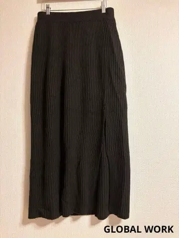 글로벌 워크 리브 니트 앞 슬릿 타이츠 스커트 F 브라운