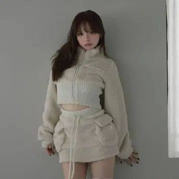 andmary Fluffy zip up jacket ivory