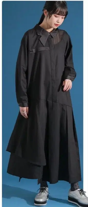 블랙 롱 셔츠 드레스