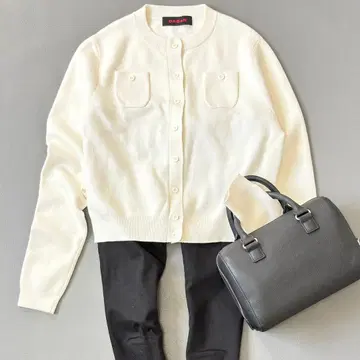 캬바쿠라 코튼 캐시미어 크루넥 가디건 아이보리 XS sx9